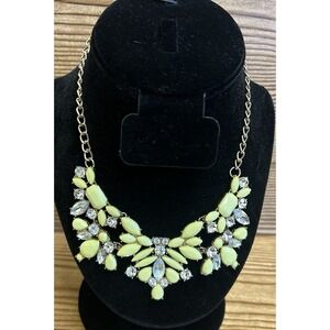 J.Crew Statement Bib Necklace Yellow‎ Green Rhinestones Beads Beaded Gold Tone